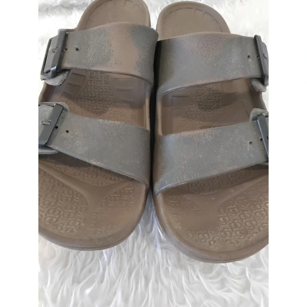 Gravity Defyer G-Defy Men 11 Brown Gray Orthotic Recovery Slide Sandals Buckle